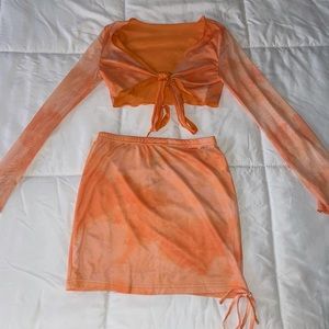 Orange two piece skirt set